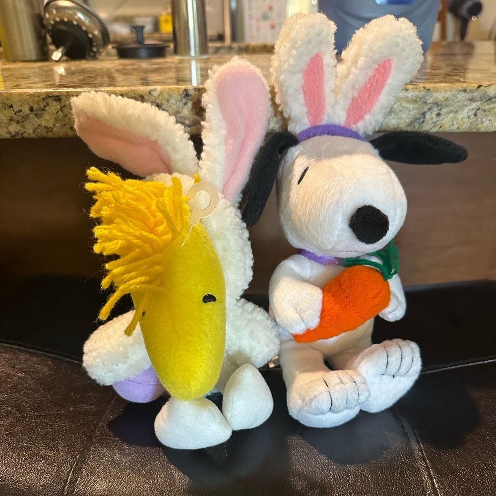 Vintage Hallmark Peanuts Snoopy and Woodstock Easter Plush Set - Bunny Rabbit